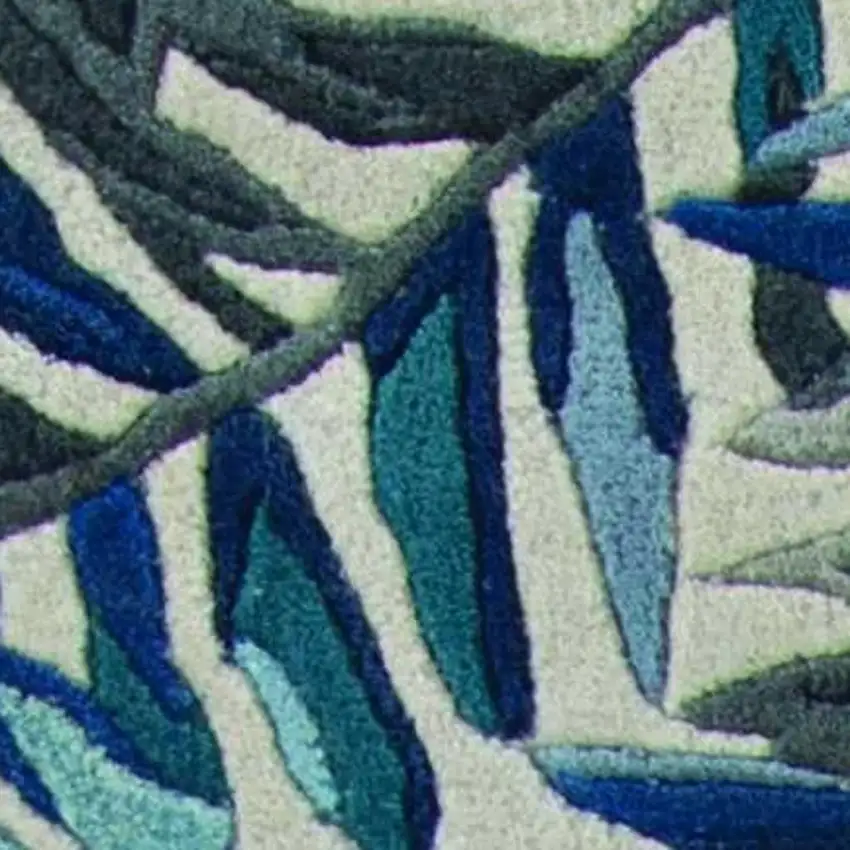 8' Blue And Gray Wool Botanical Leaves Hand Tufted Runner Rug Photo 6