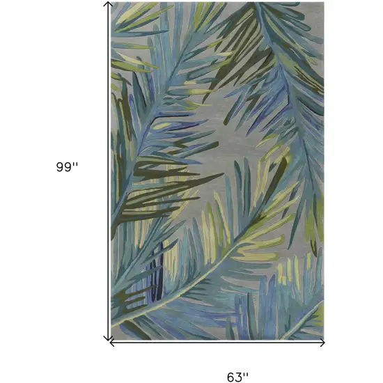 Grey Blue Hand Tufted Tropical Palms Indoor Area Rug Photo 6
