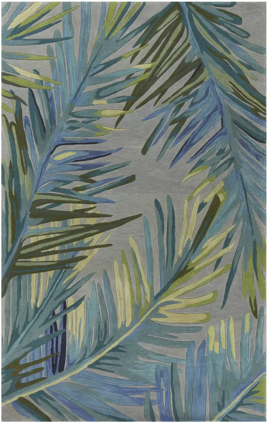 Grey Blue Hand Tufted Tropical Palms Indoor Area Rug Photo 1