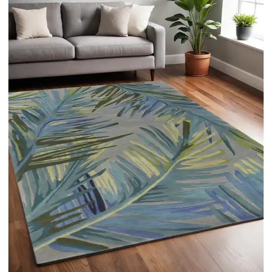 Blue And Gray Wool Tropical Botanical Hand Tufted Area Rug Photo 1
