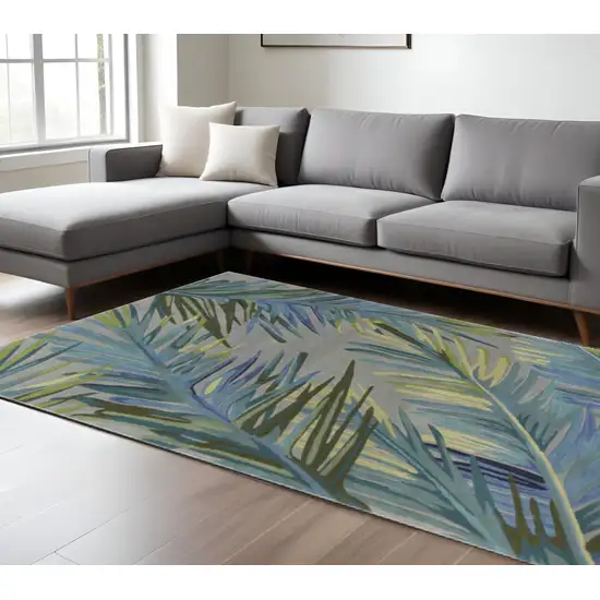 Gray And Blue Wool Tropical Botanical Hand Tufted Area Rug Photo 1