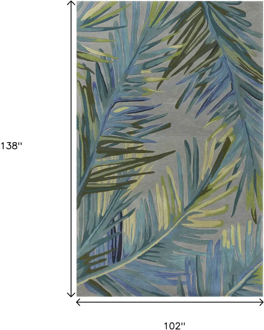 Gray And Blue Wool Tropical Botanical Hand Tufted Area Rug Photo 3