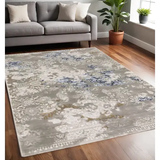 Grey Blue Ivory Brown And Navy Abstract Power Loom Stain Resistant Area Rug Photo 1