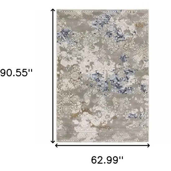 Grey Blue Ivory Brown And Navy Abstract Power Loom Stain Resistant Area Rug Photo 6