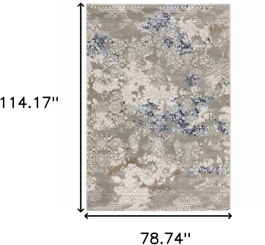 Grey Blue Ivory Brown And Navy Abstract Power Loom Stain Resistant Area Rug Photo 6