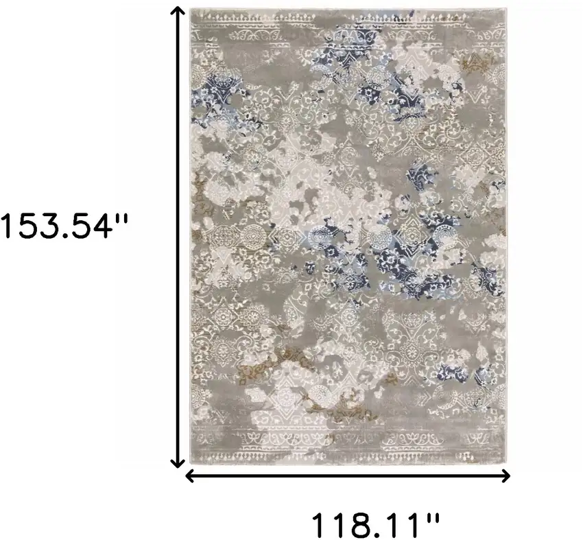 Grey Blue Ivory Brown And Navy Abstract Power Loom Stain Resistant Area Rug Photo 6