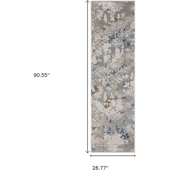 2' X 8' Grey Blue Ivory Brown And Navy Abstract Power Loom Stain Resistant Runner Rug Photo 3