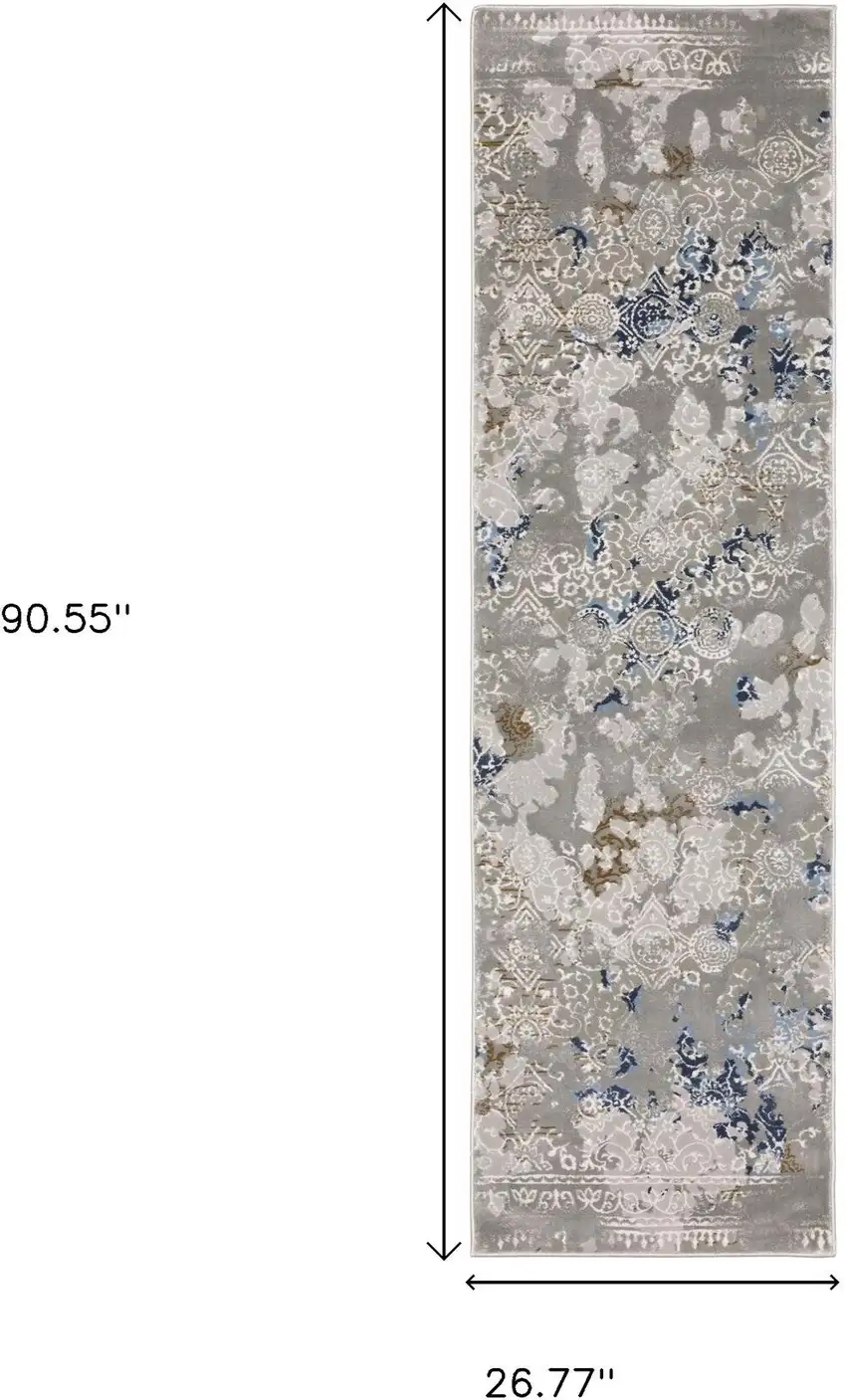 2' X 8' Grey Blue Ivory Brown And Navy Abstract Power Loom Stain Resistant Runner Rug Photo 3