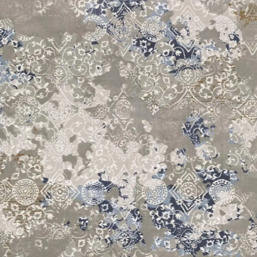 2' X 8' Grey Blue Ivory Brown And Navy Abstract Power Loom Stain Resistant Runner Rug Photo 5