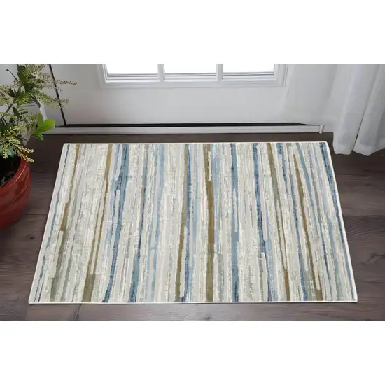 Grey Blue Ivory Brown Beige And Navy Abstract Power Loom Stain Resistant Area Rug Photo 1