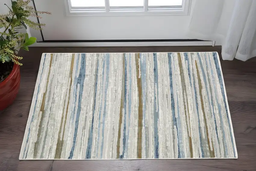 Grey Blue Ivory Brown Beige And Navy Abstract Power Loom Stain Resistant Area Rug Photo 1