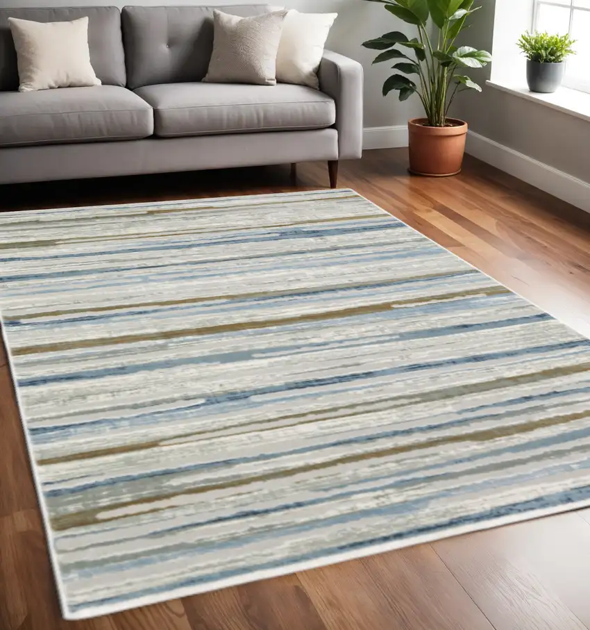 Grey Blue Ivory Brown Beige And Navy Abstract Power Loom Stain Resistant Area Rug Photo 1