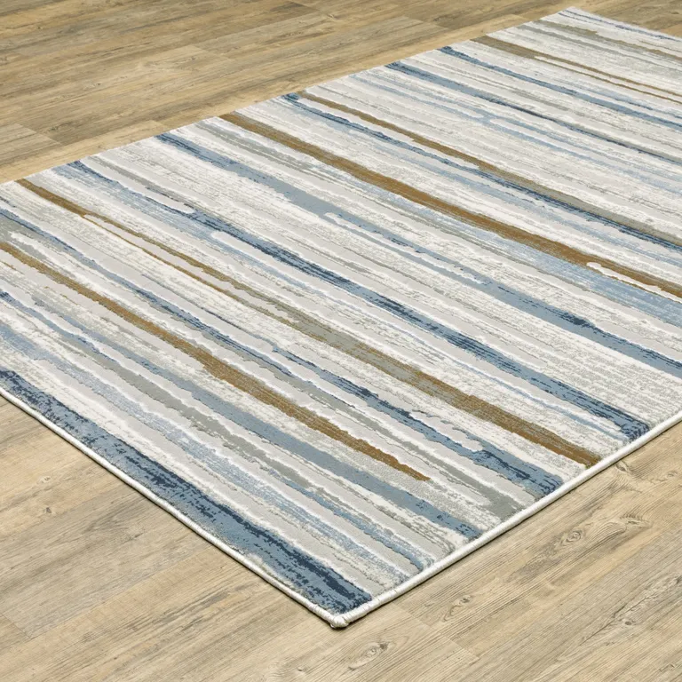 Grey Blue Ivory Brown Beige And Navy Abstract Power Loom Stain Resistant Area Rug Photo 5