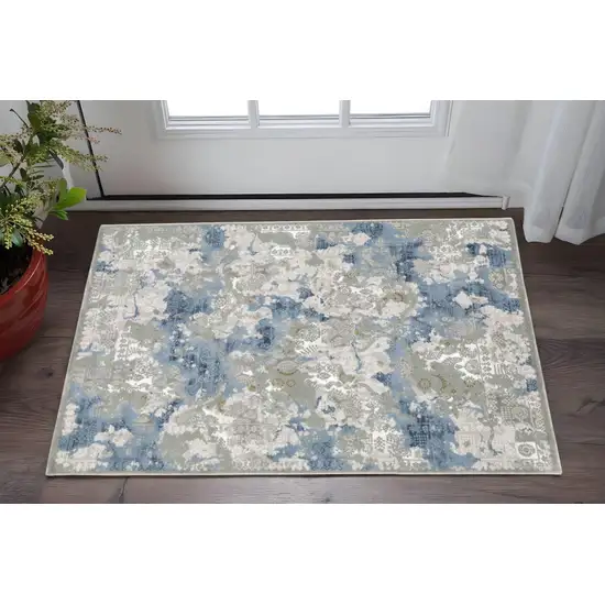 Grey Blue Ivory Navy Beige And Brown Abstract Power Loom Stain Resistant Area Rug Photo 1