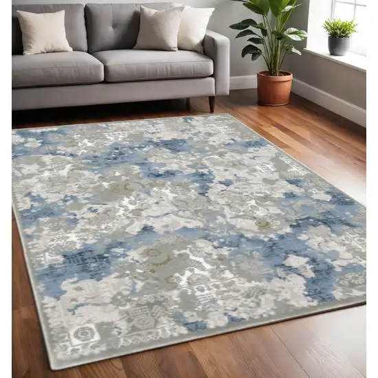 Grey Blue Ivory Navy Beige And Brown Abstract Power Loom Stain Resistant Area Rug Photo 1