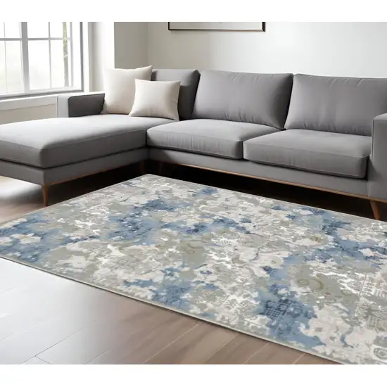 Grey Blue Ivory Navy Beige And Brown Abstract Power Loom Stain Resistant Area Rug Photo 1