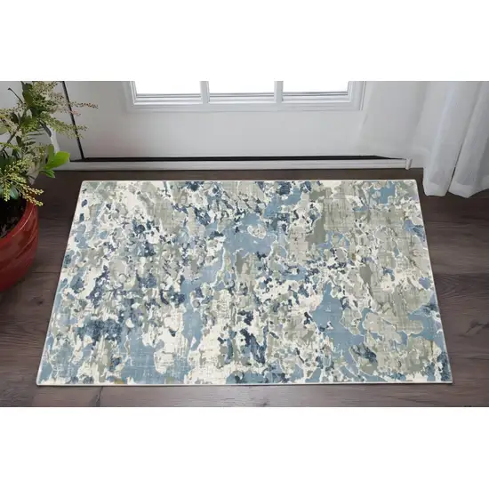 Grey Blue Ivory Navy Beige And Brown Abstract Power Loom Stain Resistant Area Rug Photo 1