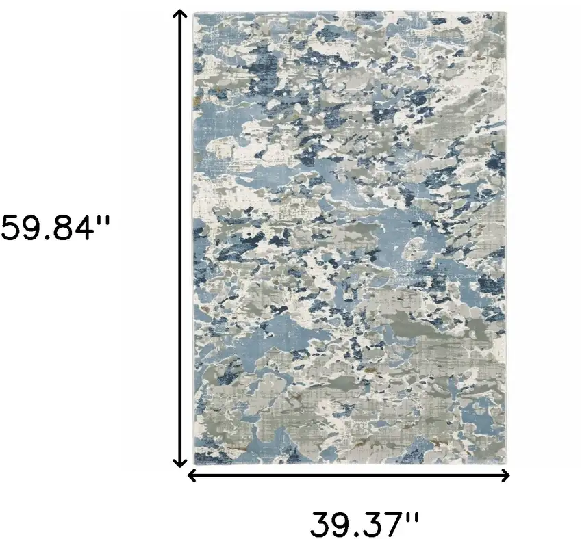 Grey Blue Ivory Navy Beige And Brown Abstract Power Loom Stain Resistant Area Rug Photo 3