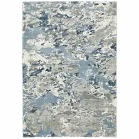 Photo of Grey Blue Ivory Navy Beige And Brown Abstract Power Loom Stain Resistant Area Rug