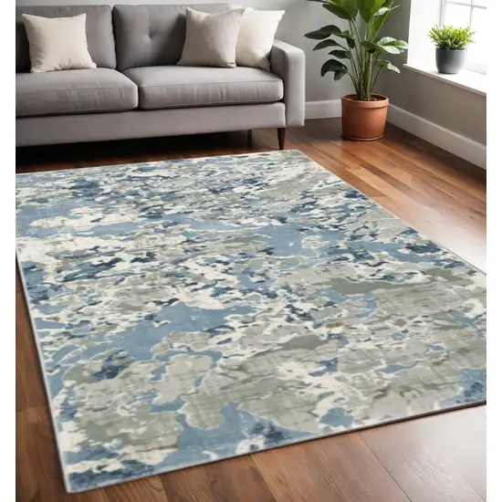 Grey Blue Ivory Navy Beige And Brown Abstract Power Loom Stain Resistant Area Rug Photo 1