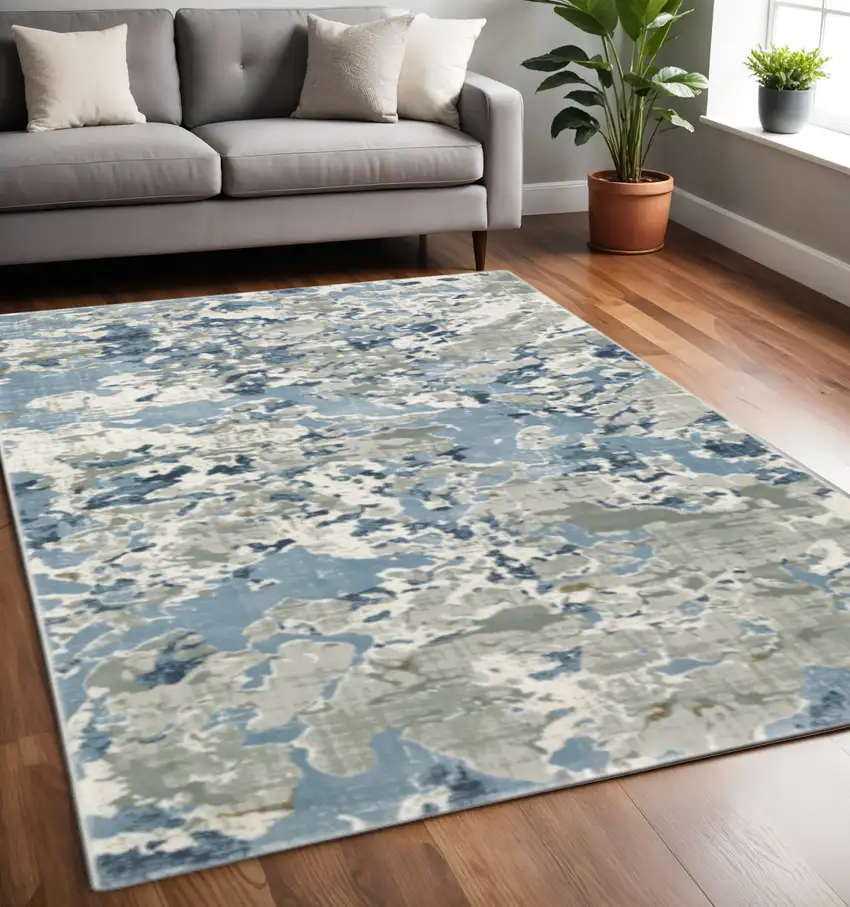 Grey Blue Ivory Navy Beige And Brown Abstract Power Loom Stain Resistant Area Rug Photo 1