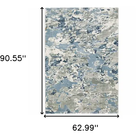 Grey Blue Ivory Navy Beige And Brown Abstract Power Loom Stain Resistant Area Rug Photo 3