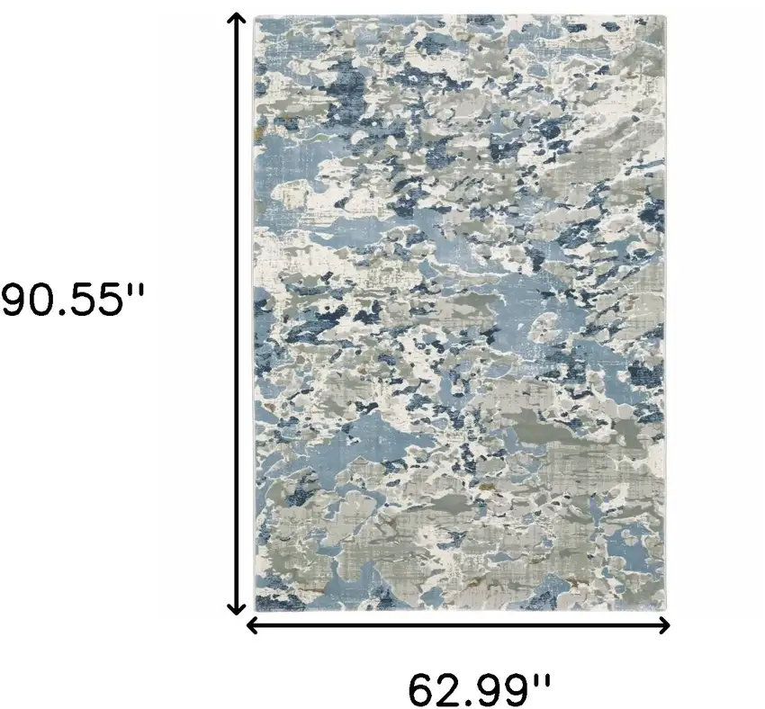 Grey Blue Ivory Navy Beige And Brown Abstract Power Loom Stain Resistant Area Rug Photo 3