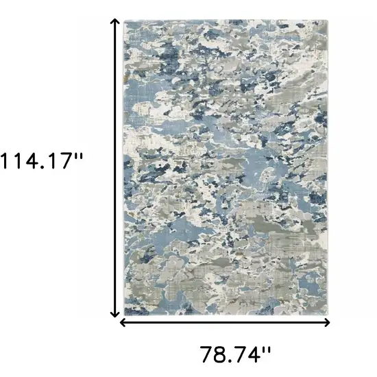 6' X 9' Grey Blue Ivory Navy Beige And Brown Abstract Power Loom Stain Resistant Area Rug Photo 3