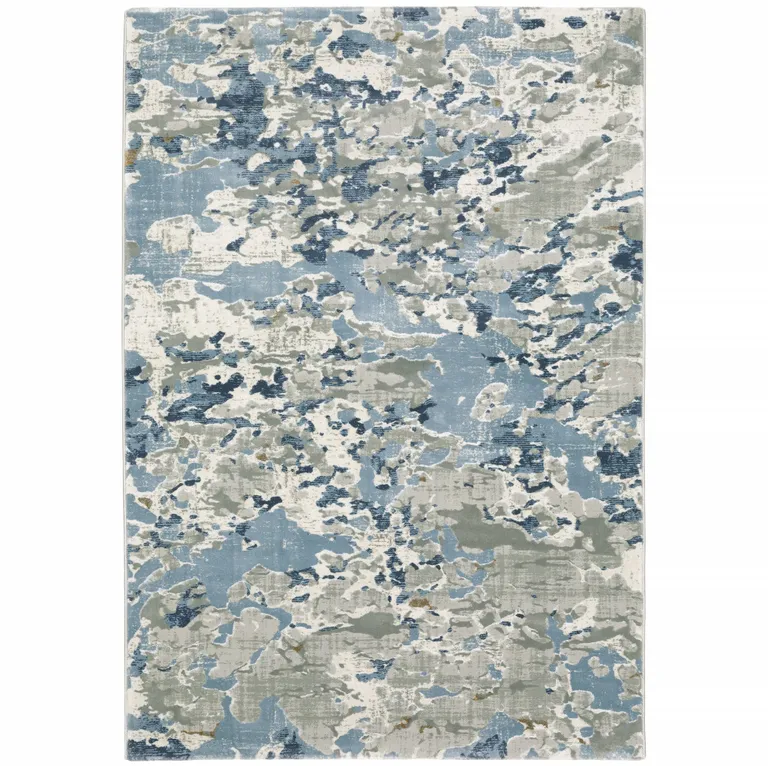 Grey Blue Ivory Navy Beige And Brown Abstract Power Loom Stain Resistant Area Rug Photo 3