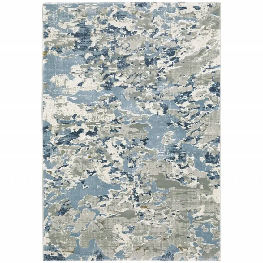 Grey Blue Ivory Navy Beige And Brown Abstract Power Loom Stain Resistant Area Rug Photo 2