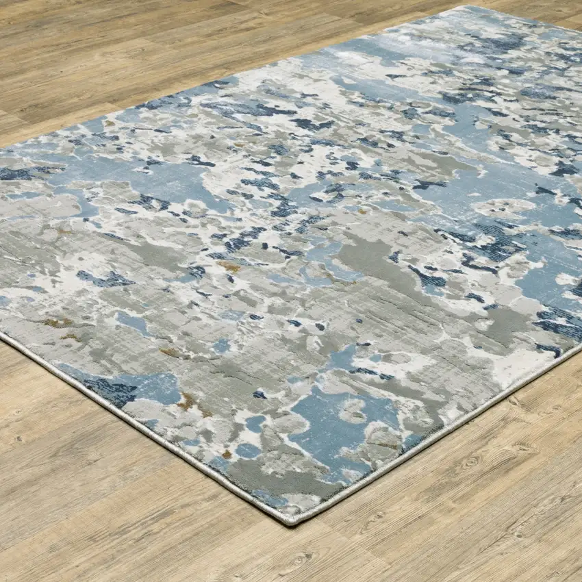 Grey Blue Ivory Navy Beige And Brown Abstract Power Loom Stain Resistant Area Rug Photo 7