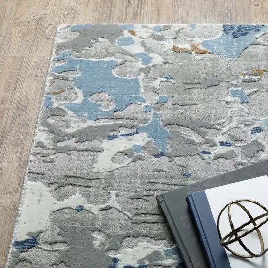 Grey Blue Ivory Navy Beige And Brown Abstract Power Loom Stain Resistant Area Rug Photo 8