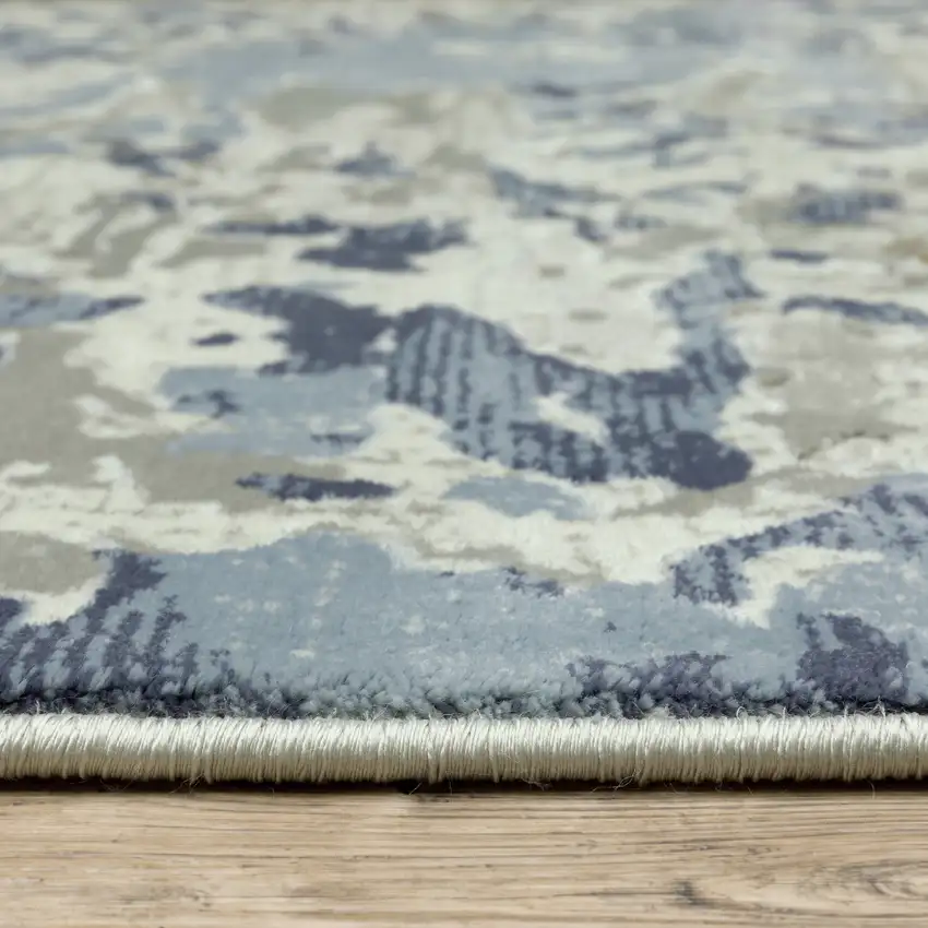 Grey Blue Ivory Navy Beige And Brown Abstract Power Loom Stain Resistant Area Rug Photo 6