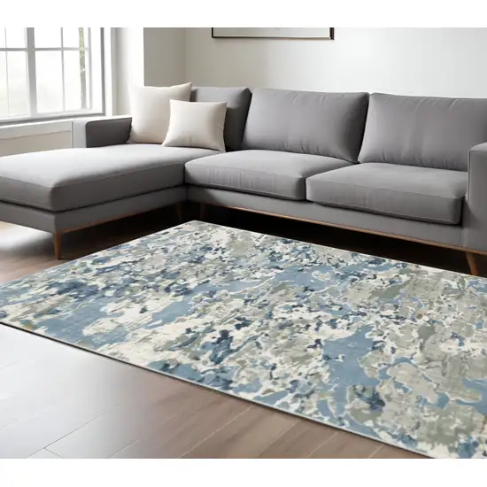 Grey Blue Ivory Navy Beige And Brown Abstract Power Loom Stain Resistant Area Rug Photo 1