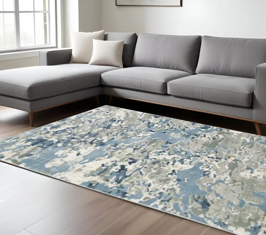 Grey Blue Ivory Navy Beige And Brown Abstract Power Loom Stain Resistant Area Rug Photo 1