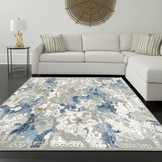 Grey Blue Ivory Navy Beige And Brown Abstract Power Loom Stain Resistant Area Rug Photo 1