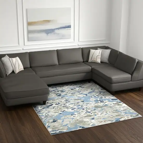 Grey Blue Ivory Navy Beige And Brown Abstract Power Loom Stain Resistant Area Rug Photo 1