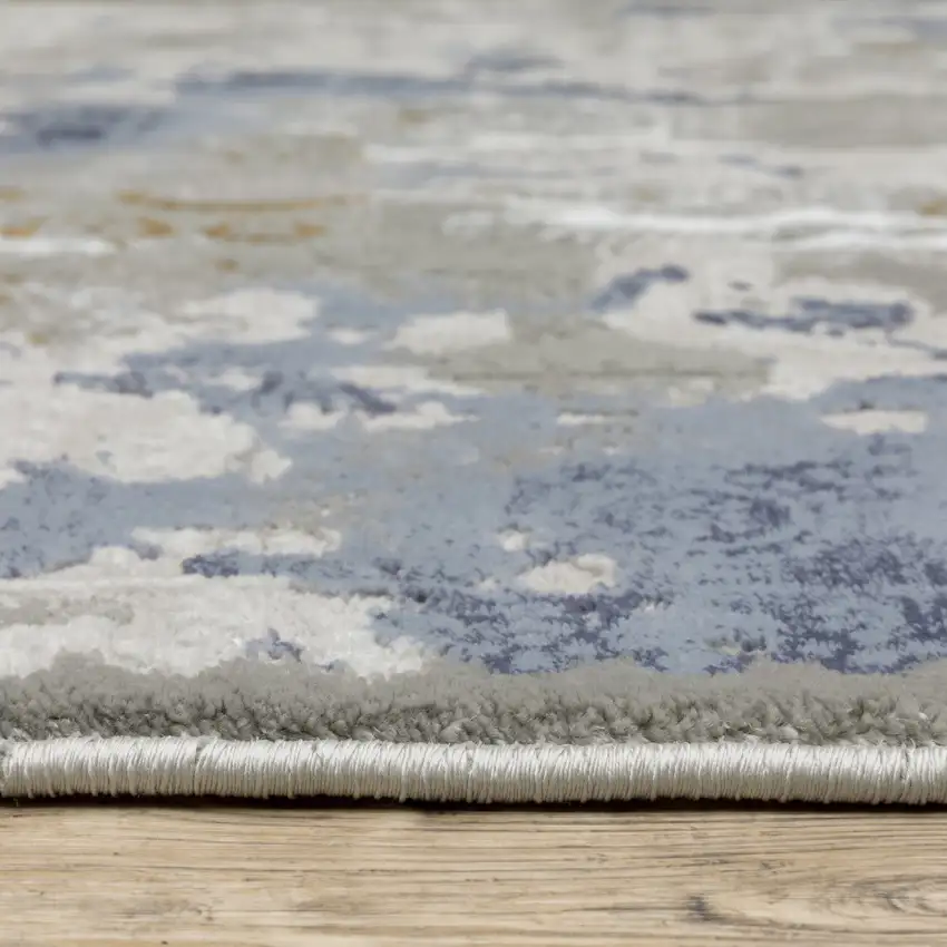 Grey Blue Ivory Navy Beige And Brown Abstract Power Loom Stain Resistant Runner Rug Photo 9