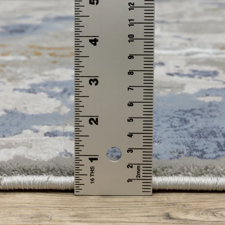 Grey Blue Ivory Navy Beige And Brown Abstract Power Loom Stain Resistant Runner Rug Photo 5