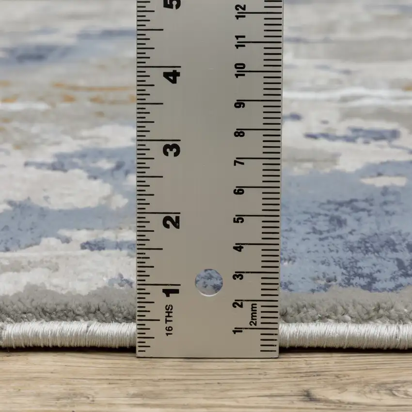 Grey Blue Ivory Navy Beige And Brown Abstract Power Loom Stain Resistant Runner Rug Photo 8
