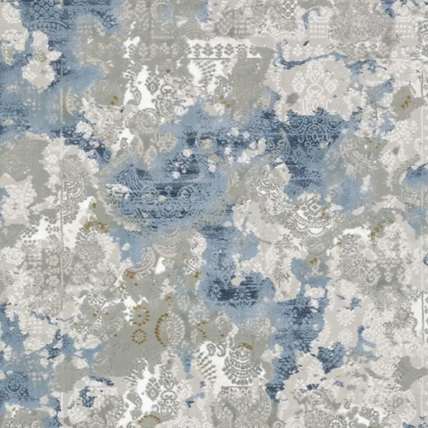 2' X 8' Grey Blue Ivory Navy Beige And Brown Abstract Power Loom Stain Resistant Runner Rug Photo 5