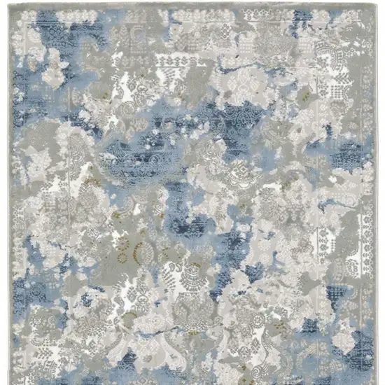 2' X 8' Grey Blue Ivory Navy Beige And Brown Abstract Power Loom Stain Resistant Runner Rug Photo 4