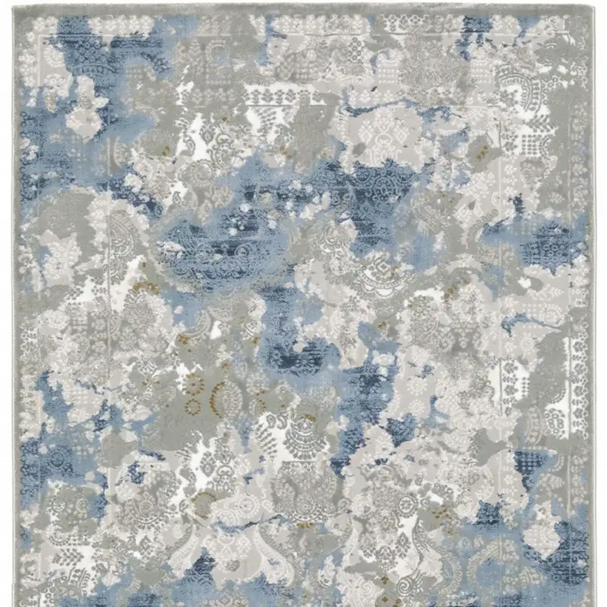 2' X 8' Grey Blue Ivory Navy Beige And Brown Abstract Power Loom Stain Resistant Runner Rug Photo 4