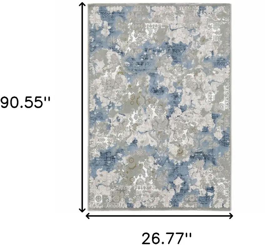 Grey Blue Ivory Navy Beige And Brown Abstract Power Loom Stain Resistant Runner Rug Photo 10
