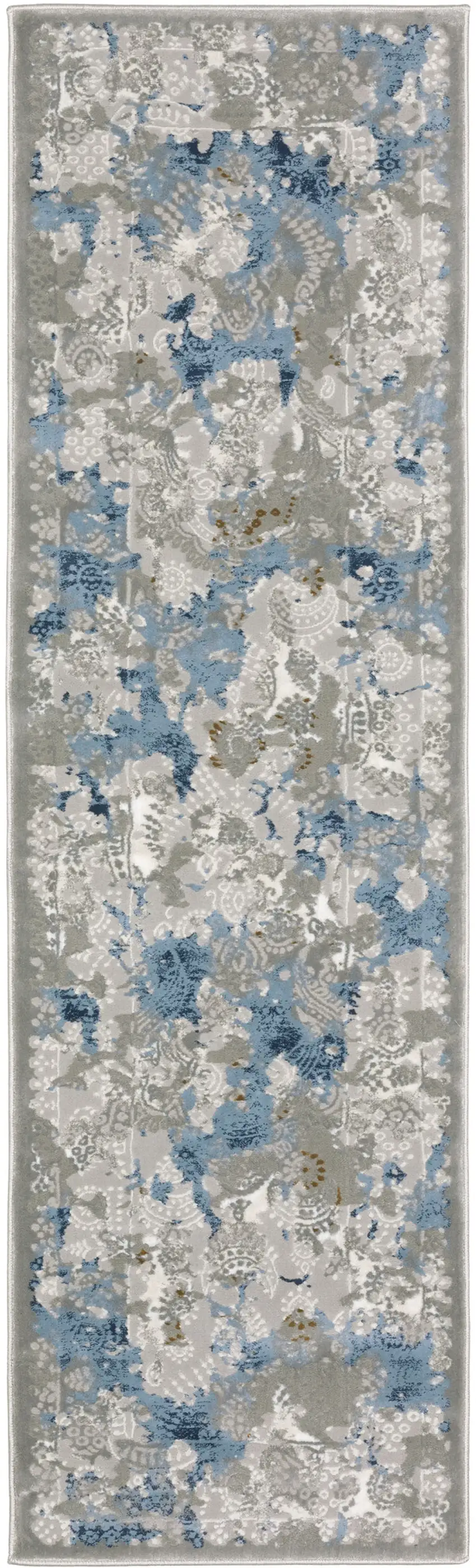 2' X 8' Grey Blue Ivory Navy Beige And Brown Abstract Power Loom Stain Resistant Runner Rug Photo 2