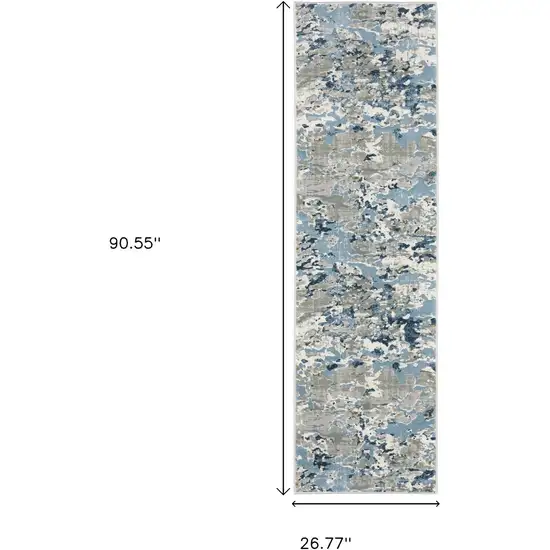 2' X 8' Grey Blue Ivory Navy Beige And Brown Abstract Power Loom Stain Resistant Runner Rug Photo 3