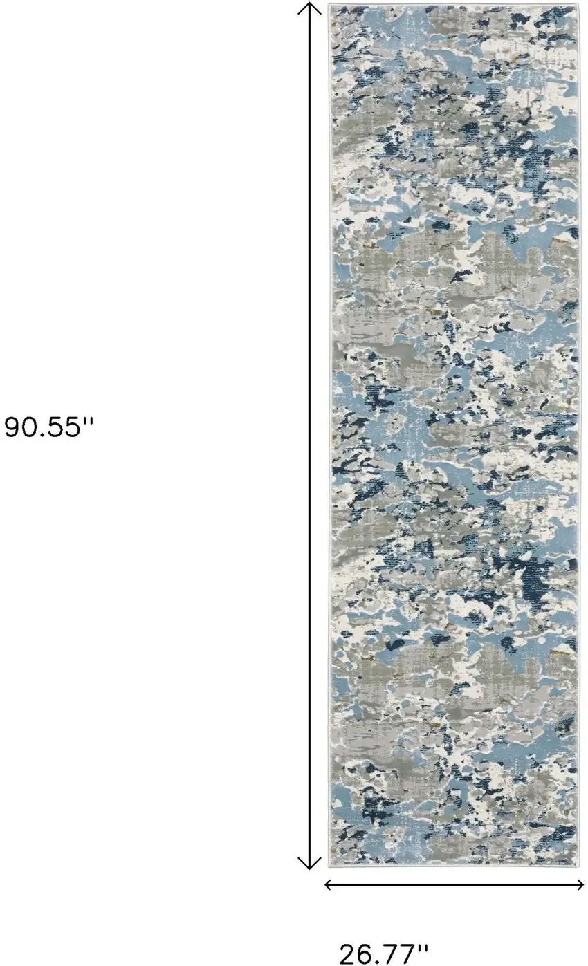 2' X 8' Grey Blue Ivory Navy Beige And Brown Abstract Power Loom Stain Resistant Runner Rug Photo 3