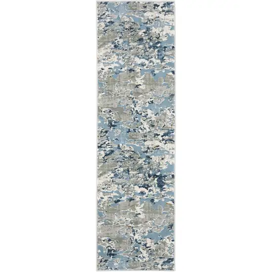 2' X 8' Grey Blue Ivory Navy Beige And Brown Abstract Power Loom Stain Resistant Runner Rug Photo 2