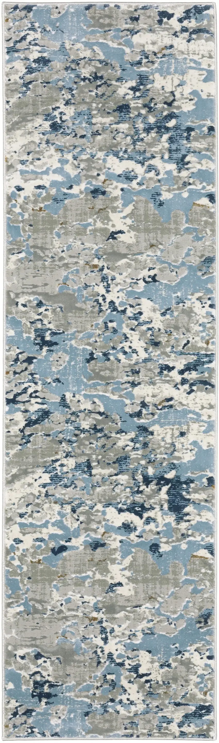 2' X 8' Grey Blue Ivory Navy Beige And Brown Abstract Power Loom Stain Resistant Runner Rug Photo 2