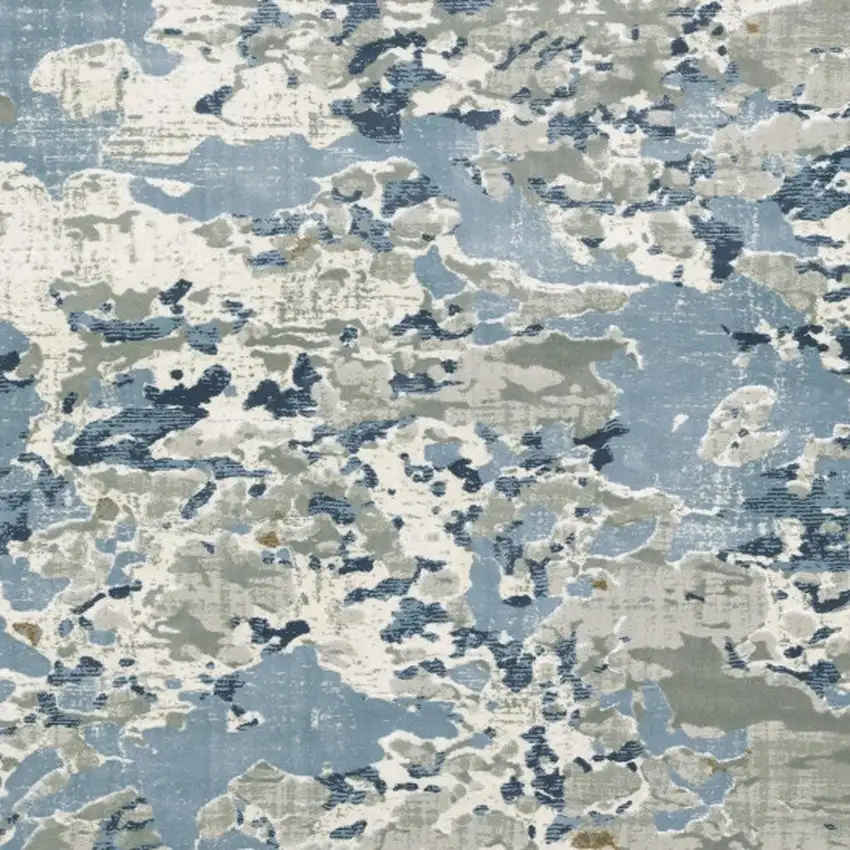 2' X 8' Grey Blue Ivory Navy Beige And Brown Abstract Power Loom Stain Resistant Runner Rug Photo 4